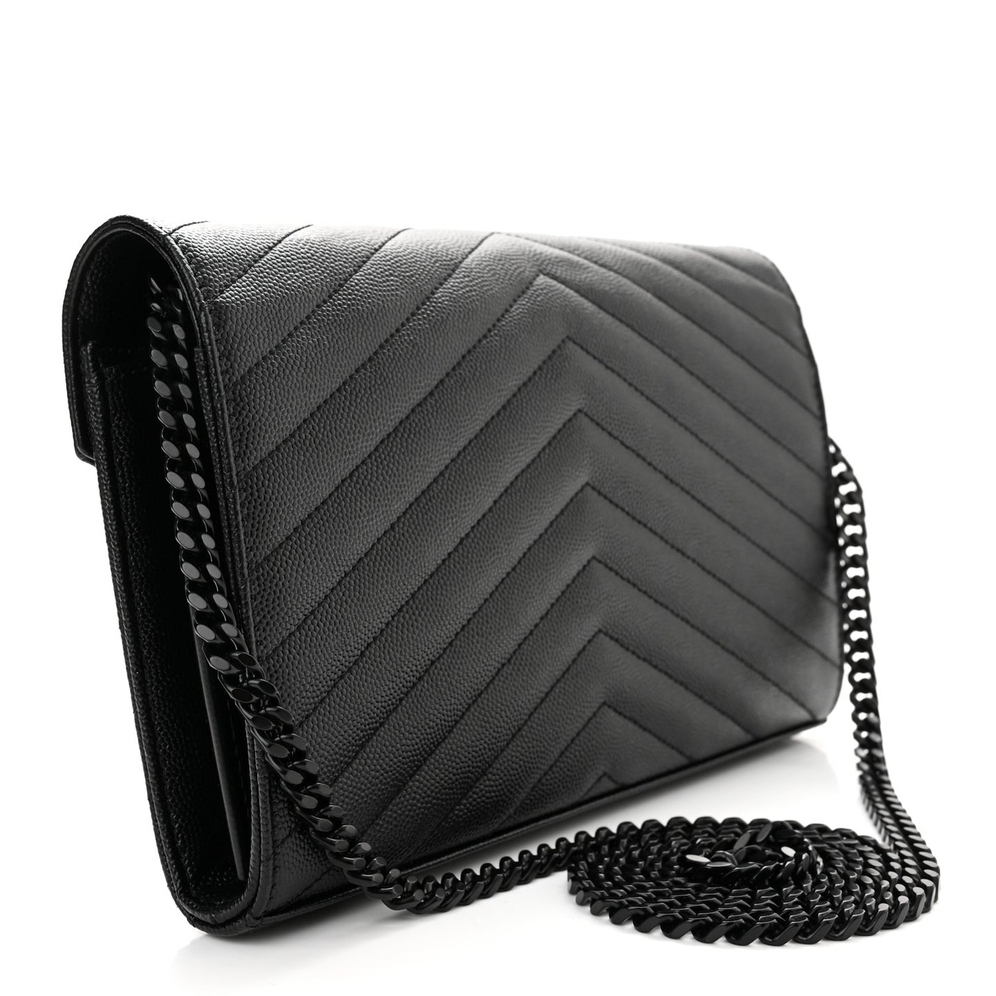 Grain De Poudre Matelasse Chevron Monogram Monochrome Chain Wallet Black