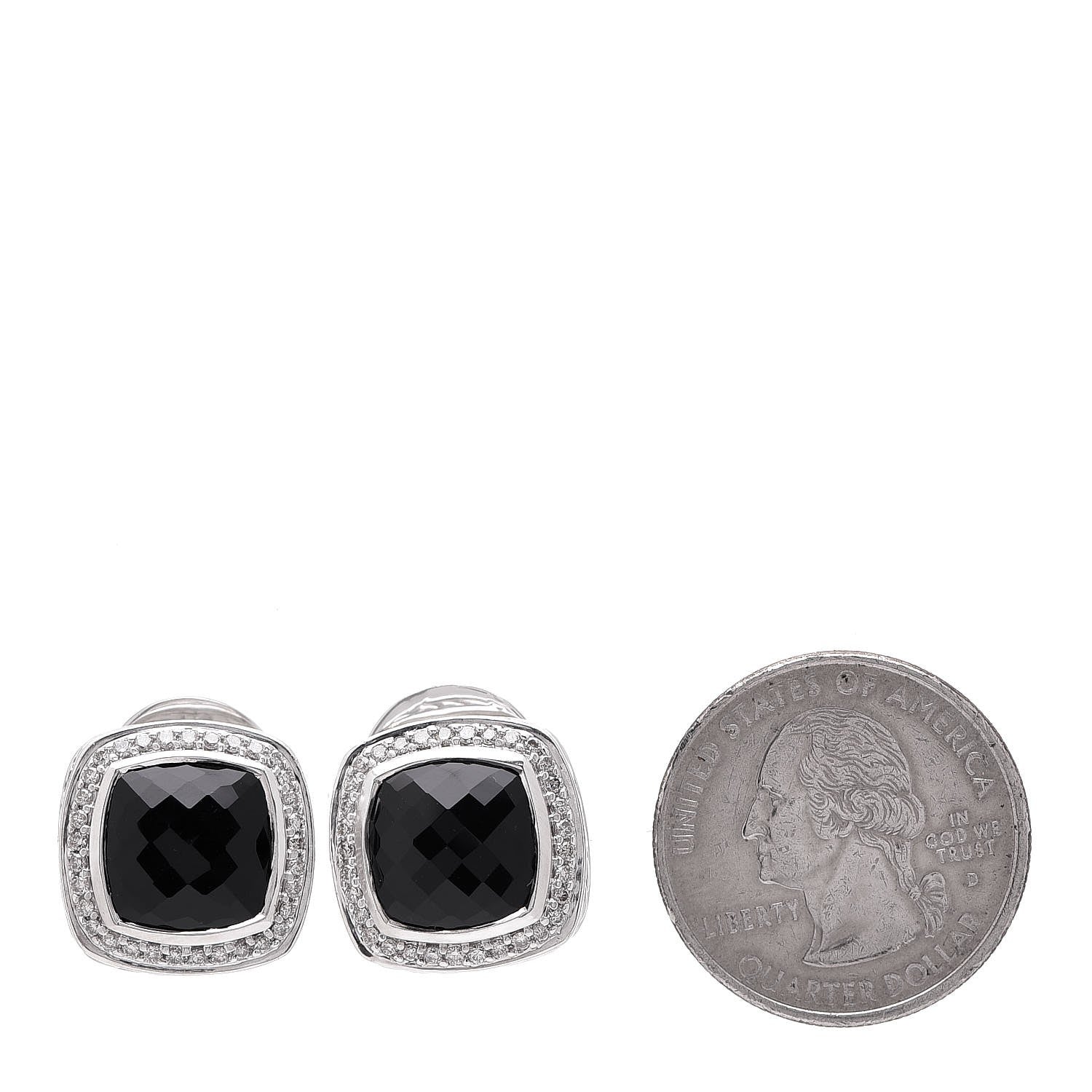 David Yurman Sterling Silver Diamond Black Onyx 14mm Albion Earrings 2 of 4