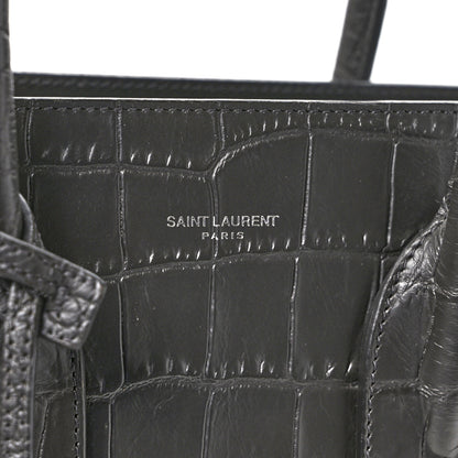 Saint Laurent Calfskin Crocodile Embossed Small Sac de Jour Fog 6 of 8
