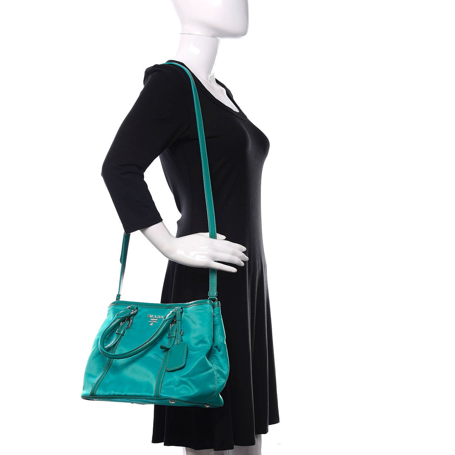 Prada Nylon Tessuto Soft Calf Tote Turchese 2 of 9