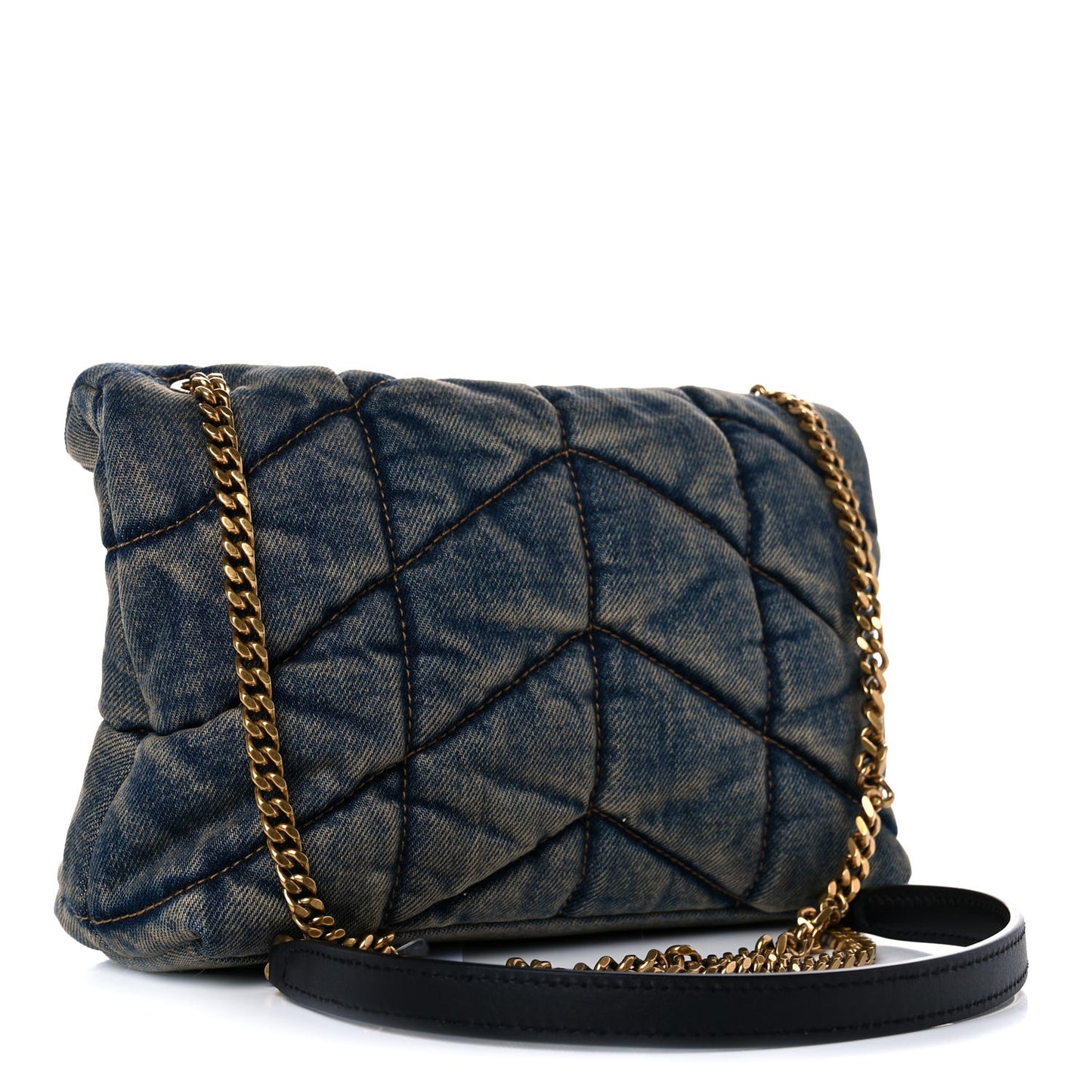 Denim Quilted Toy Loulou Puffer Monogram Chain Satchel Blue Black