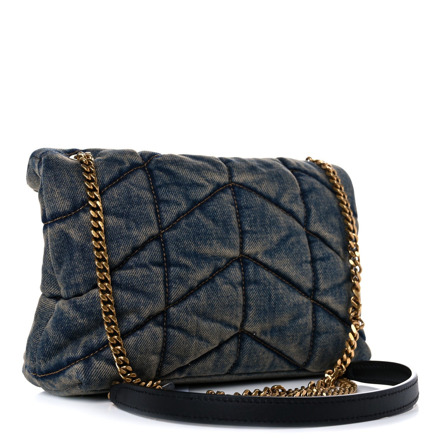 Saint Laurent Denim Quilted Toy Loulou Puffer Monogram Chain Satchel Blue Black 3 of 10