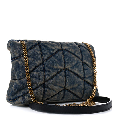 Saint Laurent Denim Quilted Toy Loulou Puffer Monogram Chain Satchel Blue Black 3 of 10