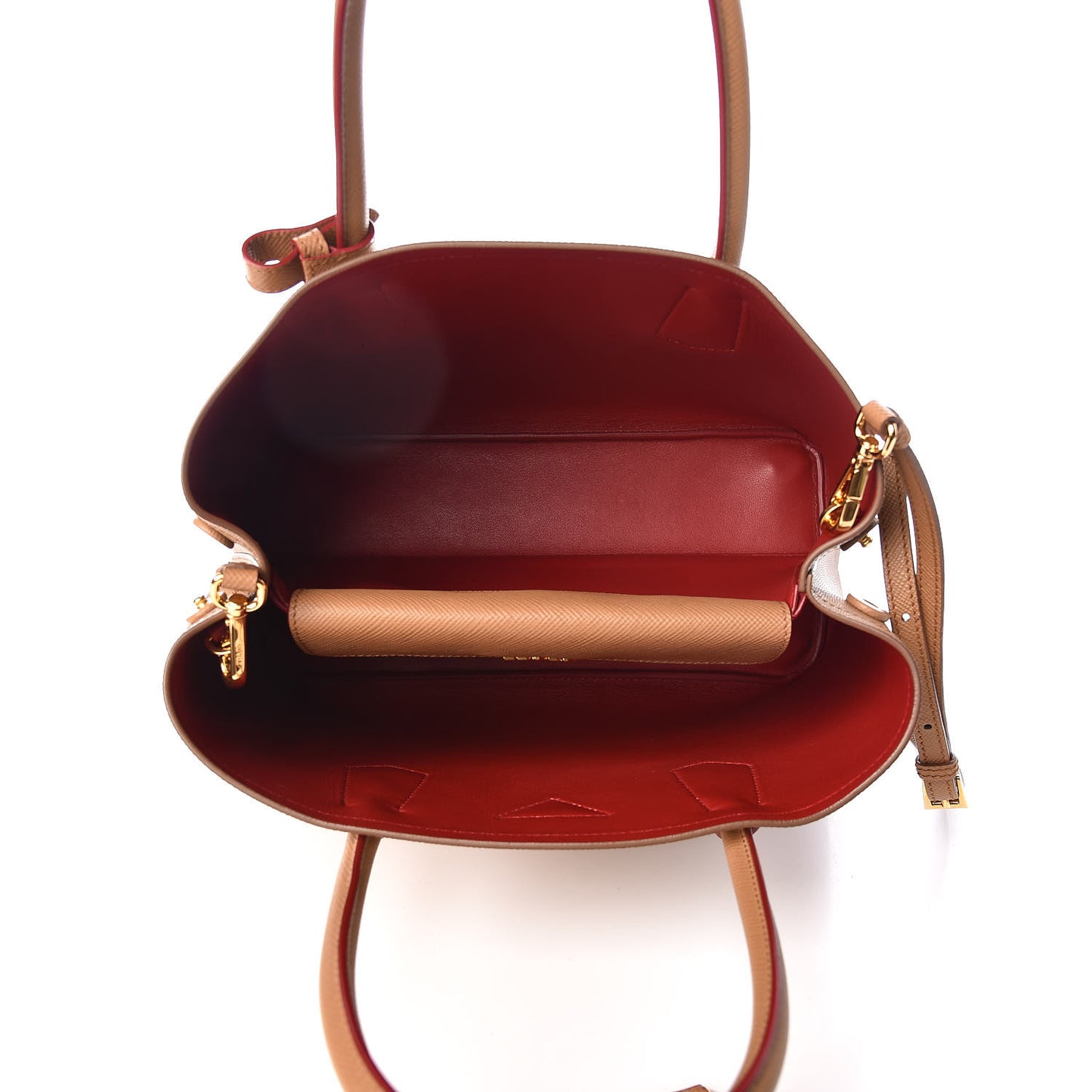 Saffiano Cuir Medium Double Bag Caramel Fuoco