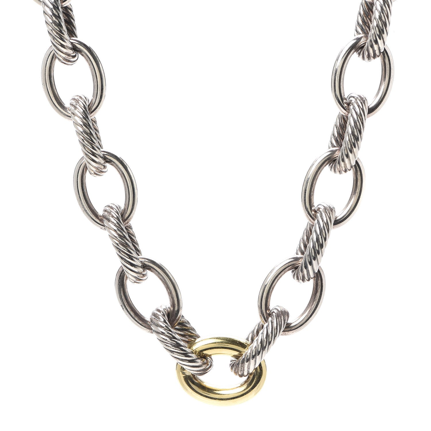 David Yurman Sterling Silver 18K Yellow Gold Large Oval Link Necklace 1 of 5