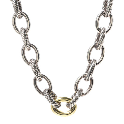 David Yurman Sterling Silver 18K Yellow Gold Large Oval Link Necklace 1 of 5