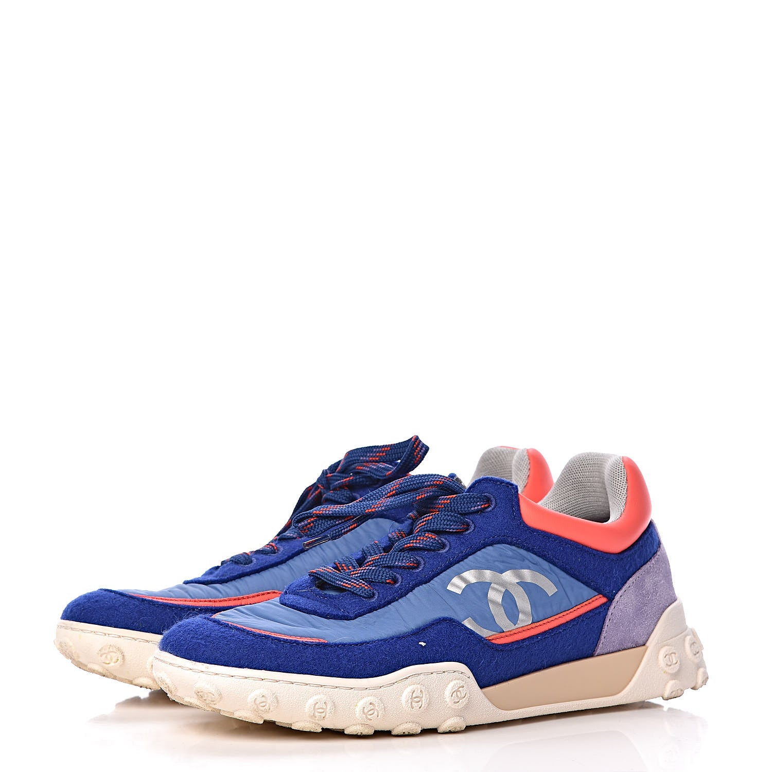 Chanel Wool Nylon Lambskin Suede Calfskin Womens Logo Sneakers 36 Blue Coral 3 of 8