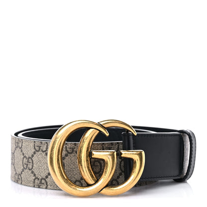 Gucci GG Supreme Monogram Matte Plutone Calfskin Double G 40mm Belt 75 30 Beige Ebony Black 1 of 6