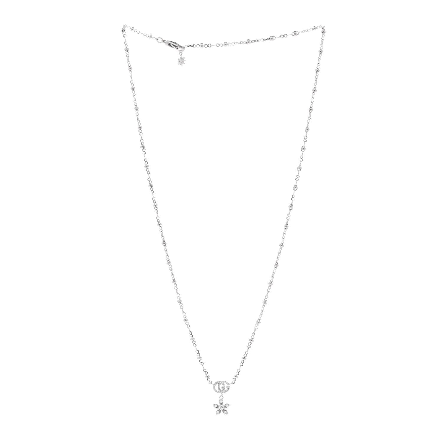 Gucci 18K White Gold Diamond GG Flora Pendant Necklace 3 of 5