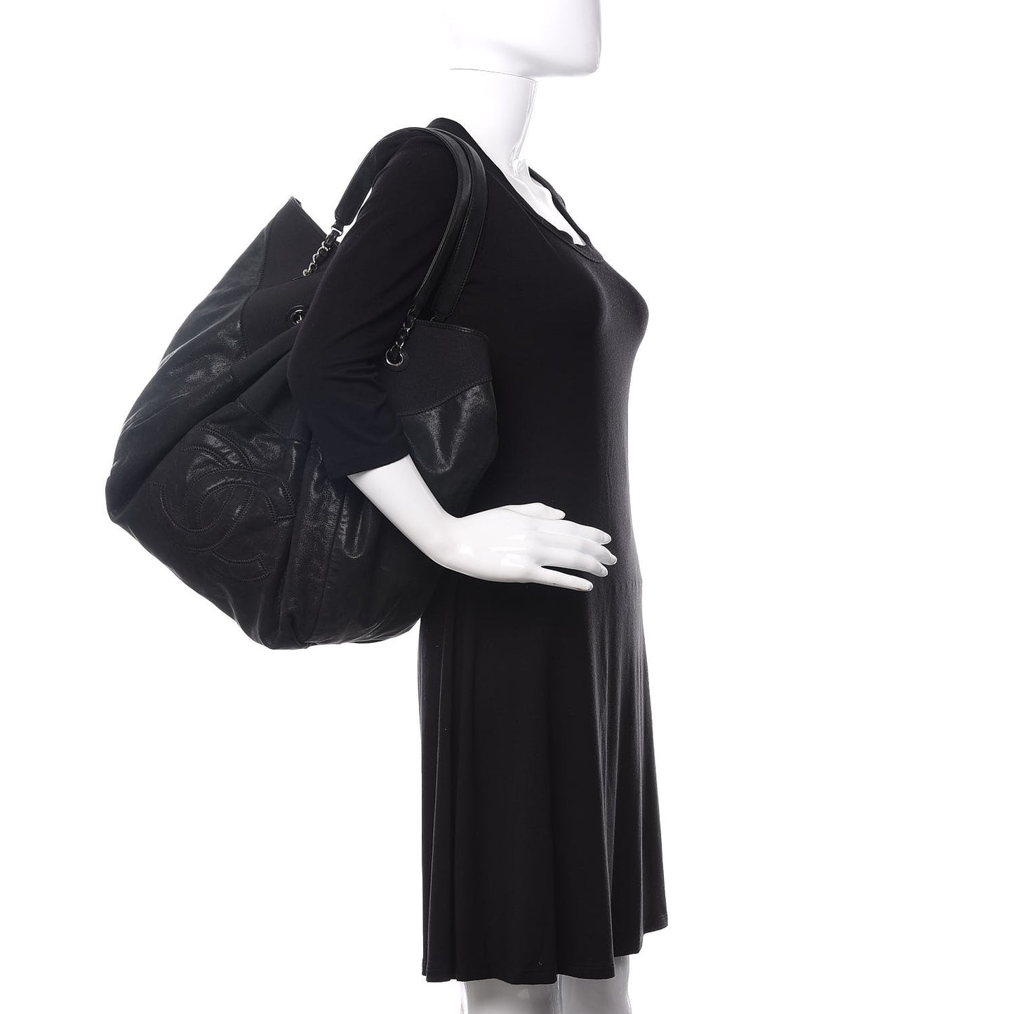 Iridescent Calfskin Large Stretch Spirit Cabas Black