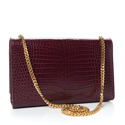 Saint Laurent Calfskin Crocodile Embossed Medium Classic Monogram Kate Tassel Satchel Dark Red 3 of 13