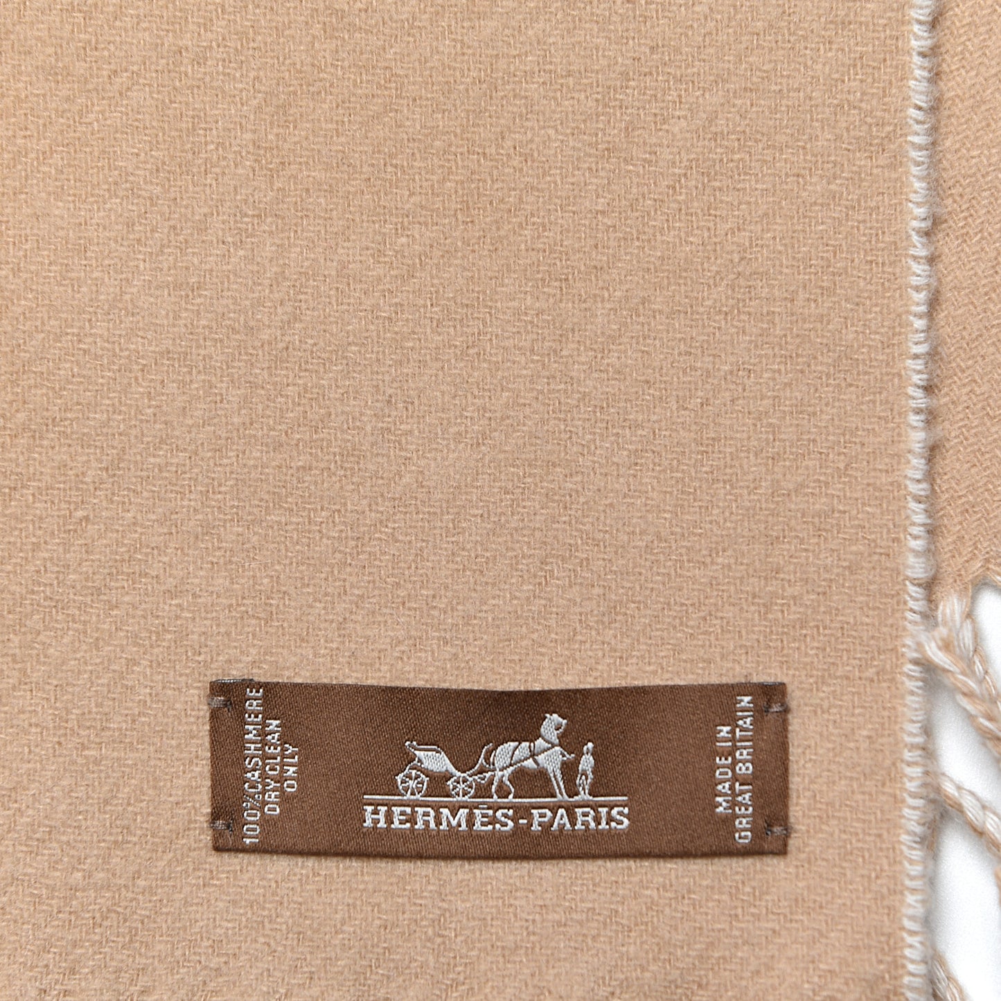 Cashmere Fringe Stole Camel White