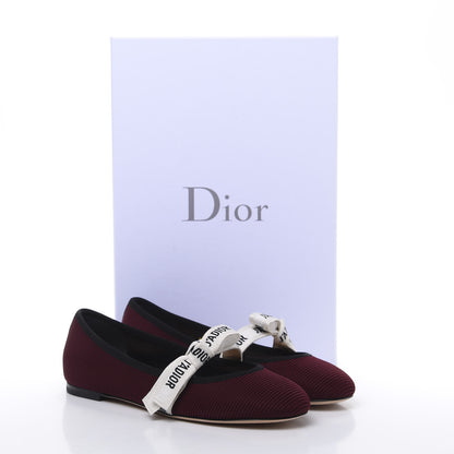 Christian Dior Fabric Ribbon Embroidered J'Adior Ballet Flats 35.5 Rouge Black 9 of 9