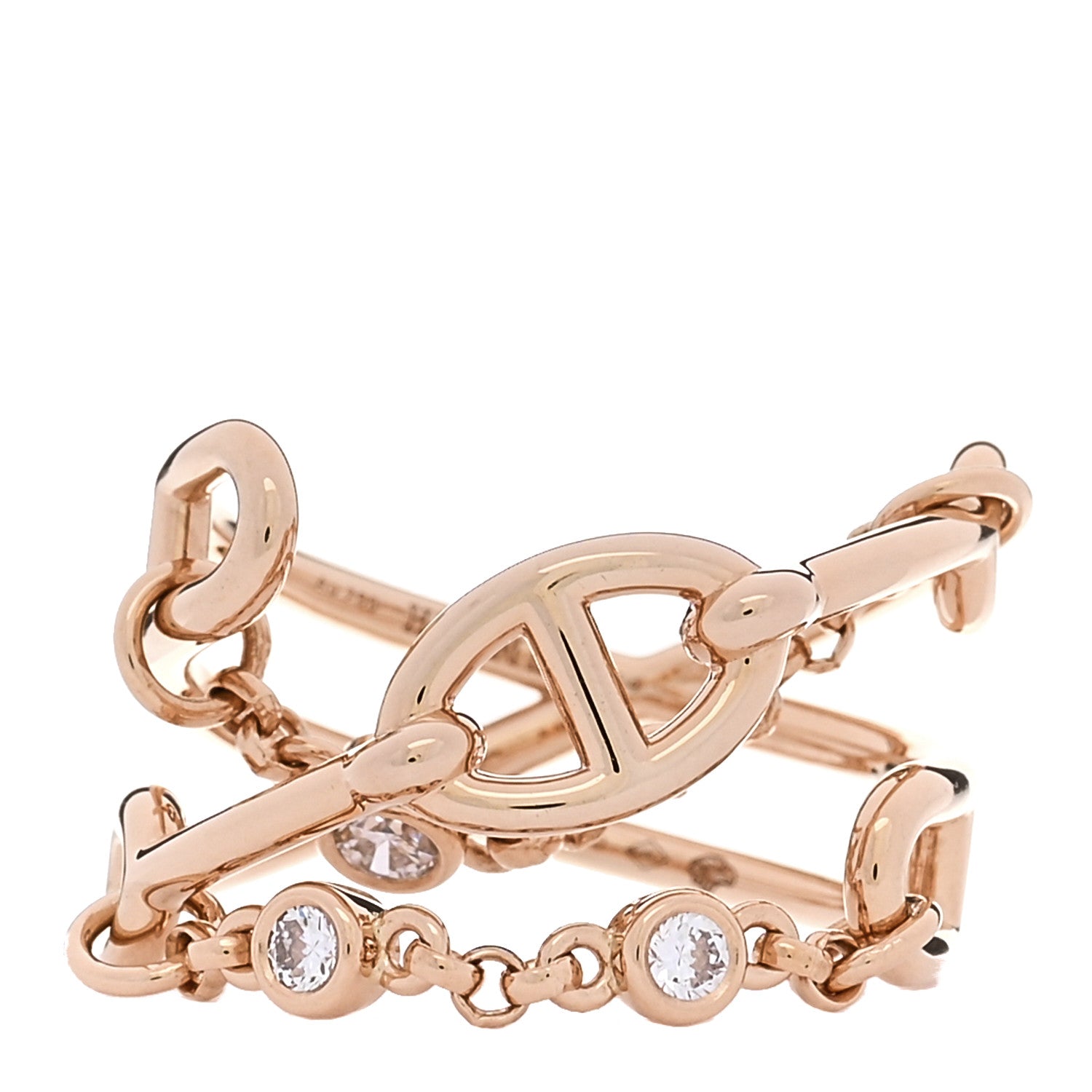 Hermes 18K Rose Gold Diamond MM Chaine d'Ancre Chaos Ring 54 7 1 of 4