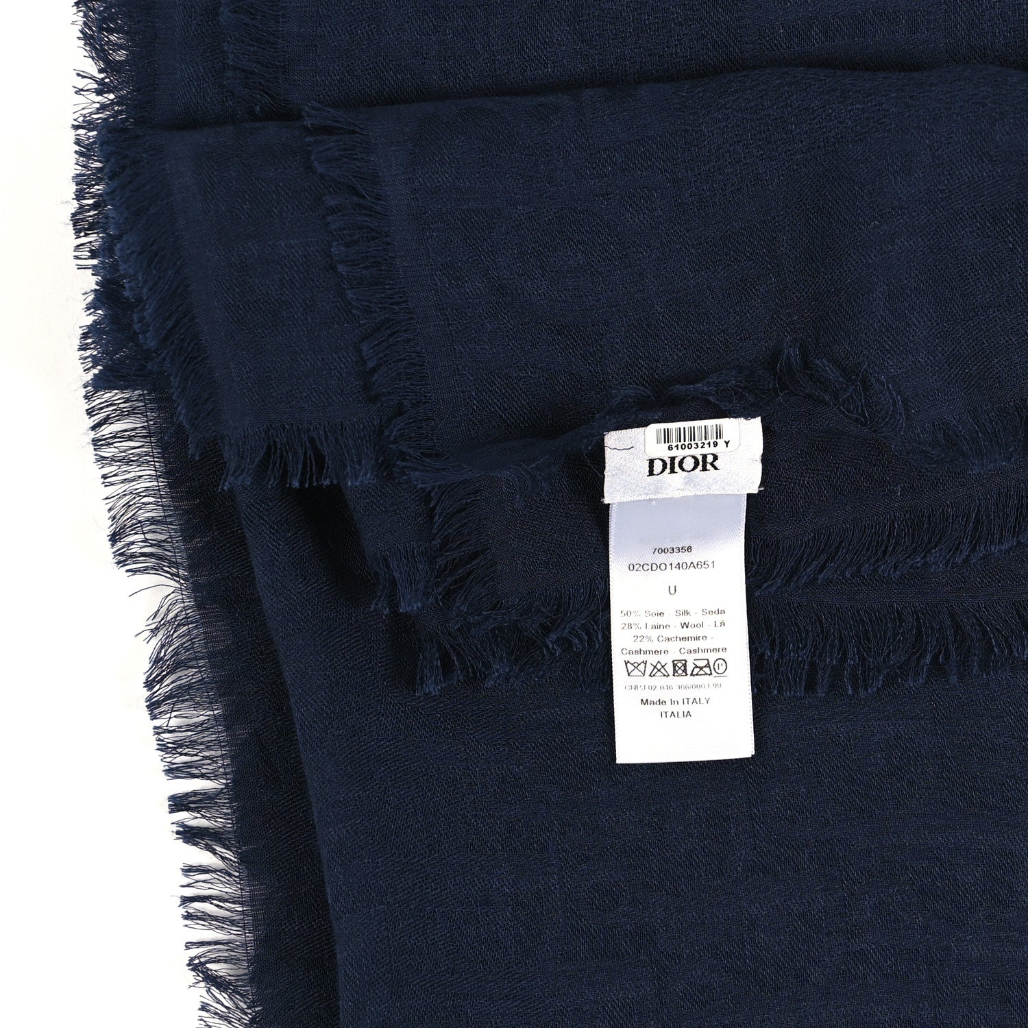 Christian Dior Silk Wool Cashmere Oblique Shawl Blue 1919220
