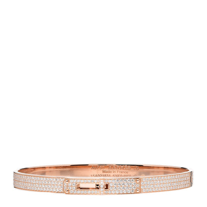 Hermes 18K Rose Gold Diamond PM Kelly Full Pave Bracelet LG 1 of 6