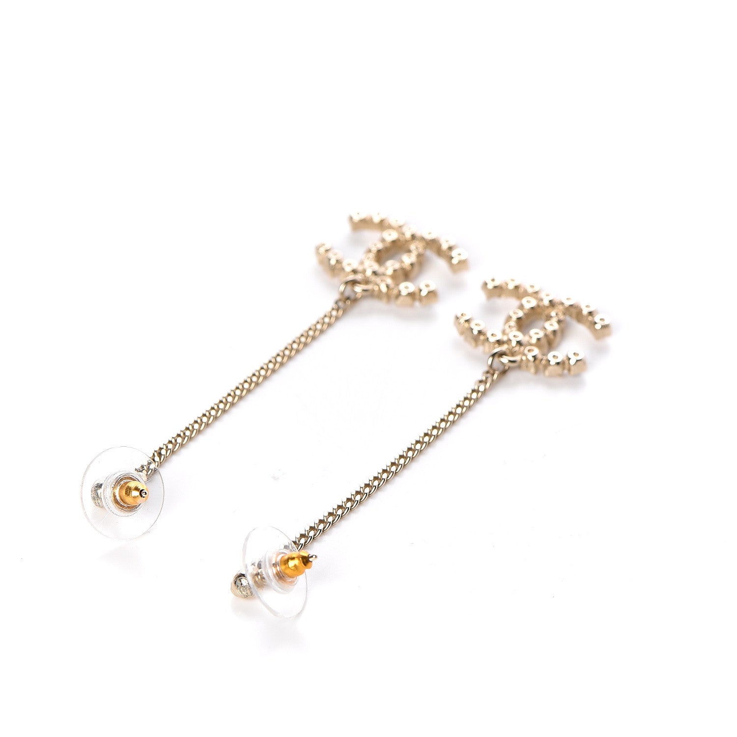 Chanel Crystal CC Dangle Earrings Pink Grey Gold 3 of 4