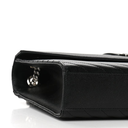 Saint Laurent Grain De Poudre Matelasse Chevron Large Monogram Satchel Black 8 of 9