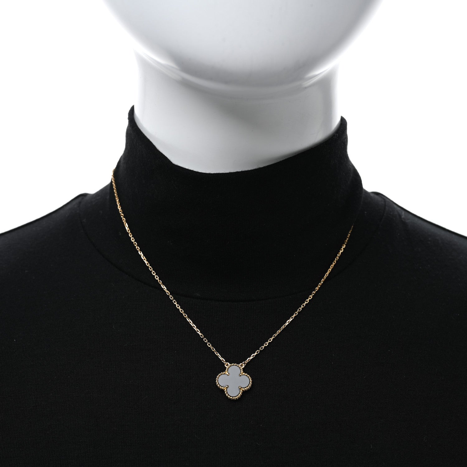 Van Cleef & Arpels 18K Yellow Gold Black Onyx Vintage Alhambra Pendant Necklace 3 of 4