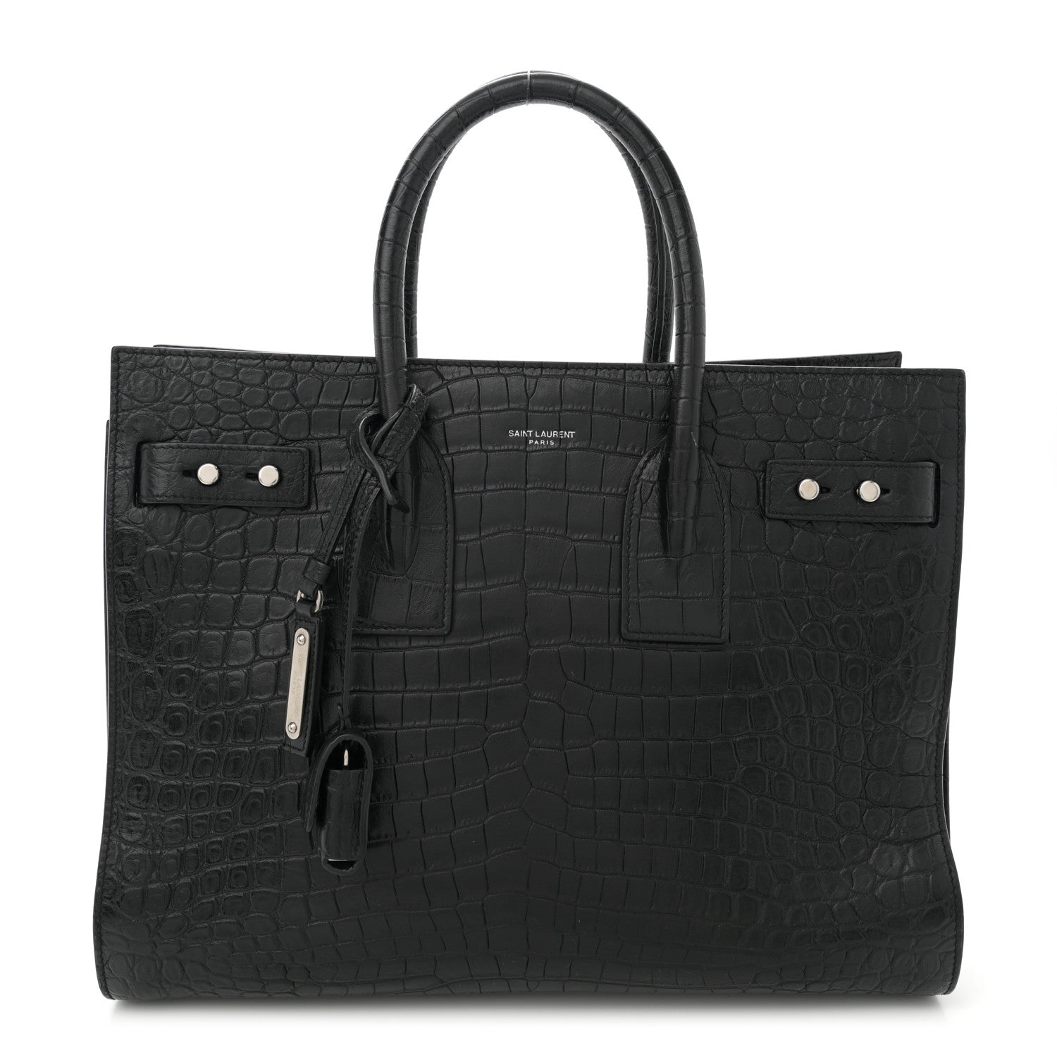 Saint Laurent Calfskin Crocodile Embossed Small Supple Sac de Jour Black 1 of 11