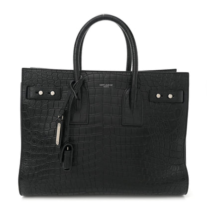 Saint Laurent Calfskin Crocodile Embossed Small Supple Sac de Jour Black 1 of 11