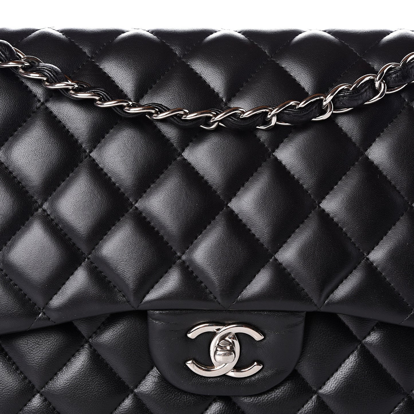 Lambskin Quilted Jumbo Double Flap Black