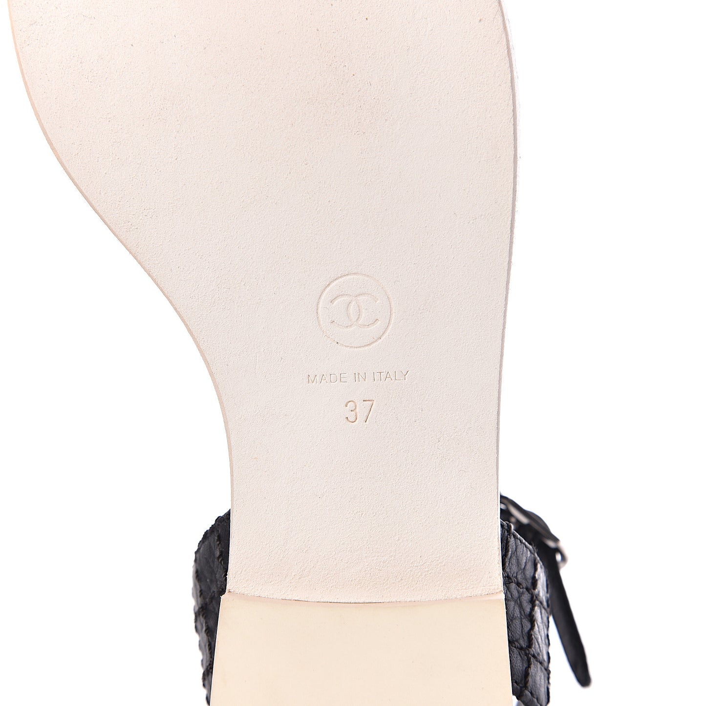 Souple Calfskin Chain CC Thong Sandals 37 Black White