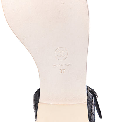 Chanel Souple Calfskin Chain CC Thong Sandals 37 Black White 7 of 11