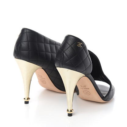 Chanel Calfskin Quilted Peep Toe Pumps 37.5 Black 4 of 9