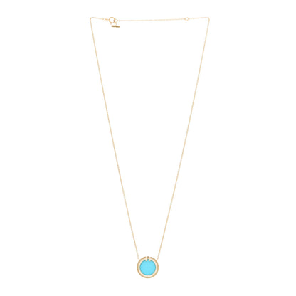 Tiffany 18K Yellow Gold Diamond Turquoise T Circle Pendant Necklace 3 of 6