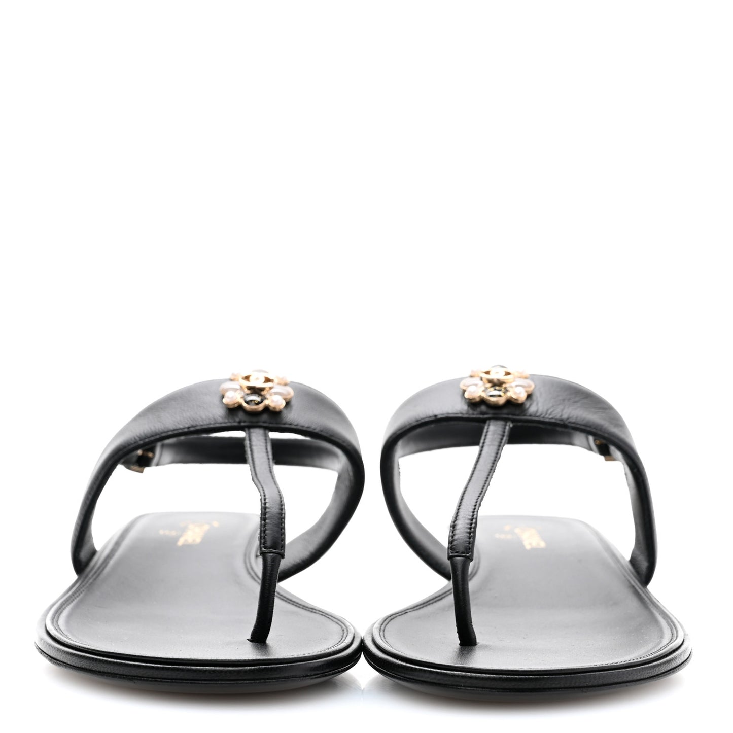 Lambskin Gripoix CC Thong Sandals 38.5 Black Gold
