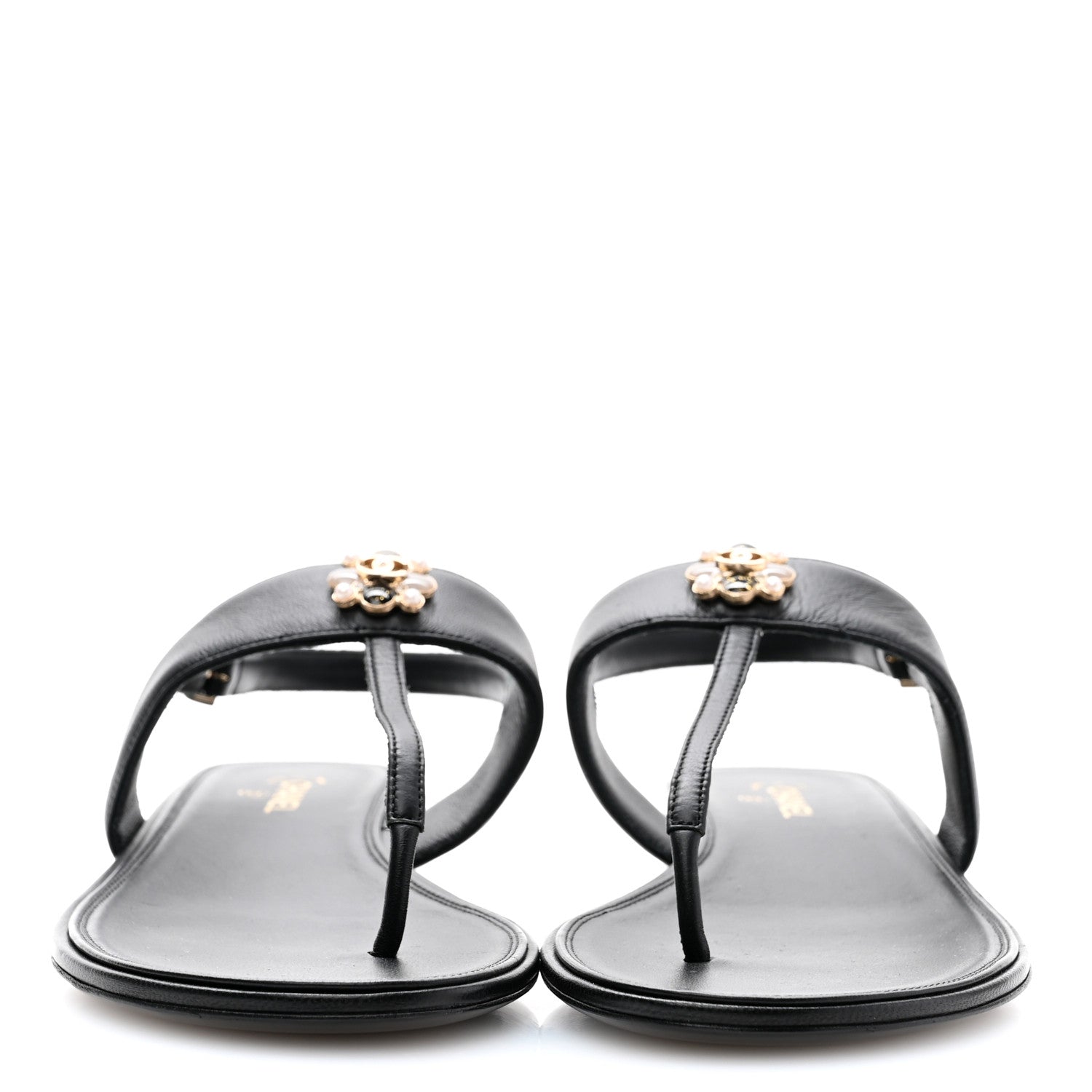 Chanel Lambskin Gripoix CC Thong Sandals 38.5 Black Gold 2 of 9