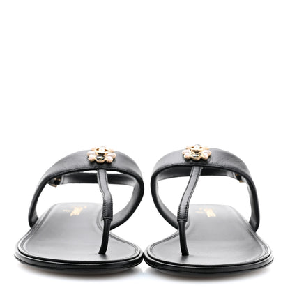 Chanel Lambskin Gripoix CC Thong Sandals 38.5 Black Gold 2 of 9