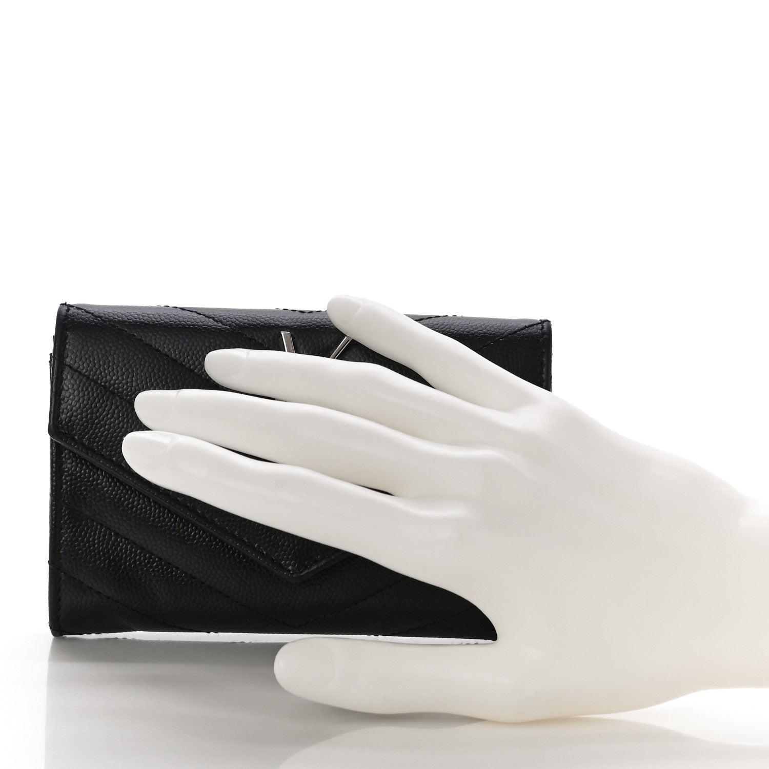 Saint Laurent Grain De Poudre Matelasse Chevron Small Monogram Envelope Wallet Black 2 of 9