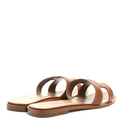 Hermes Box Calfskin Oran Sandals 37.5 Gold 4 of 9