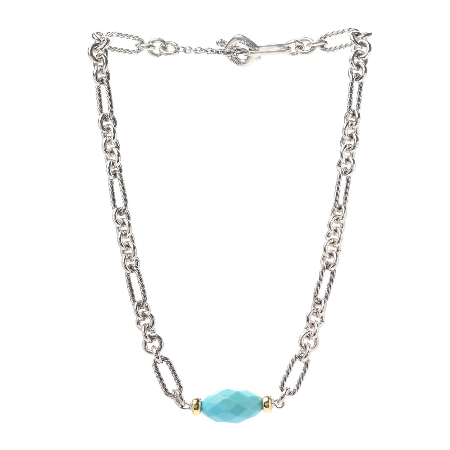 Sterling Silver 18K Yellow Gold Turquoise Figaro Necklace