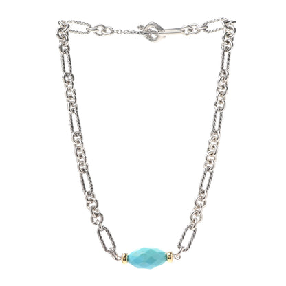 David Yurman Sterling Silver 18K Yellow Gold Turquoise Figaro Necklace 3 of 5