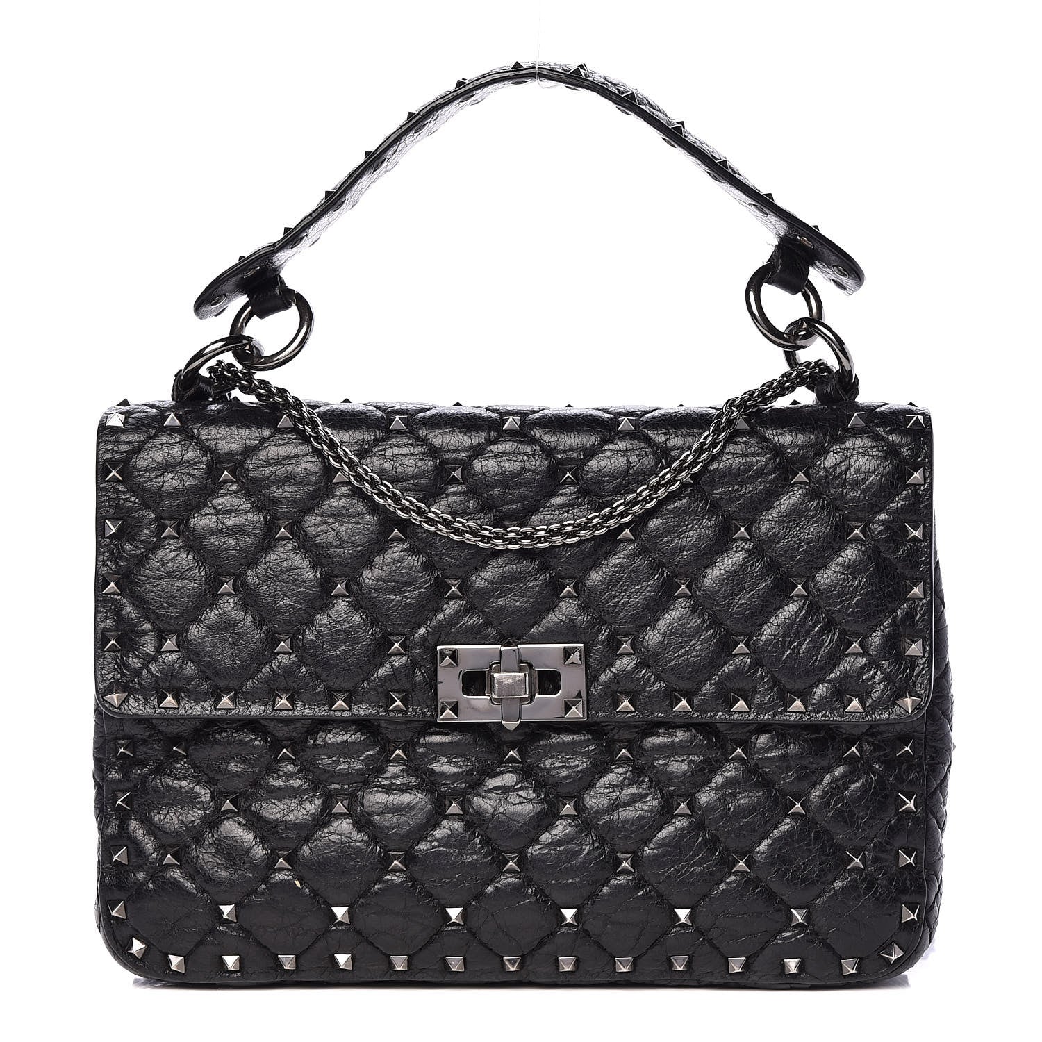 Valentino Garavani Craquele Nappa Medium Rockstud Spike Shoulder Bag Black 1 of 24