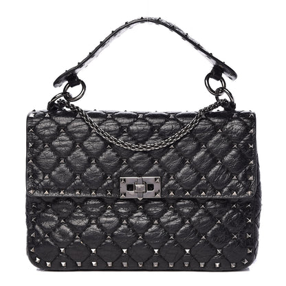 Valentino Garavani Craquele Nappa Medium Rockstud Spike Shoulder Bag Black 1 of 24