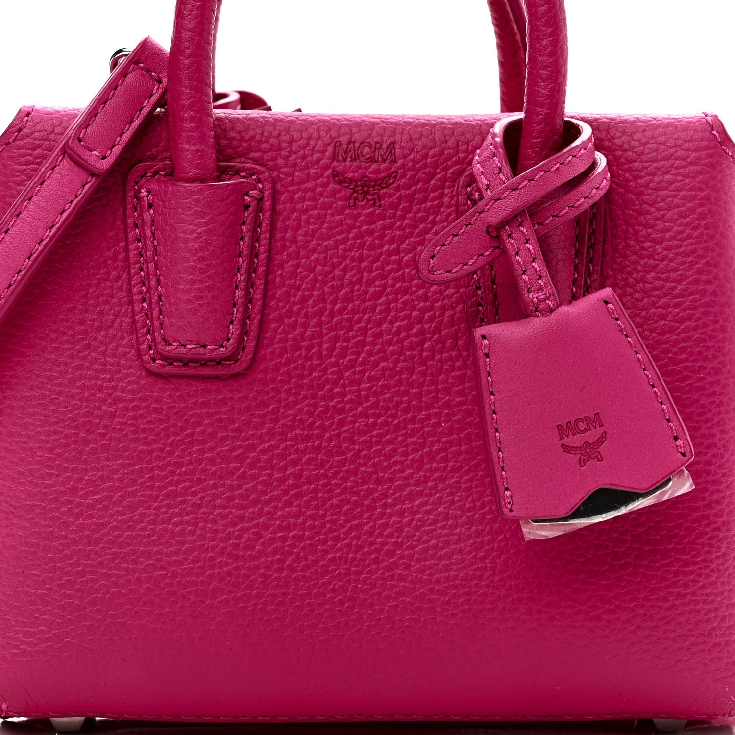 MCM Grained Calfskin X-Mini Milla Tote Beetroot Pink 8 of 10