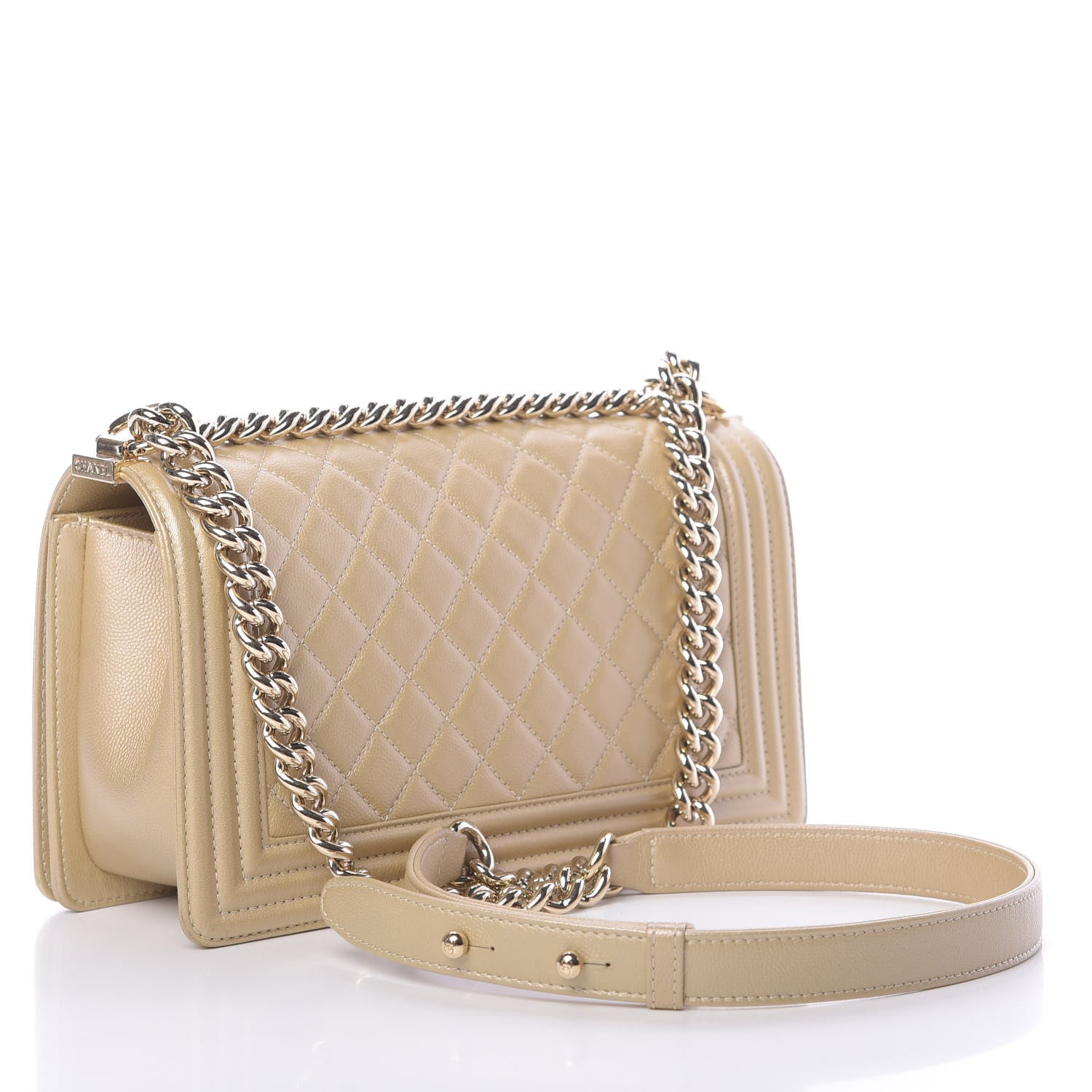 Chanel Pearly Caviar Quilted Medium Boy Flap Light Gold 3 of 14