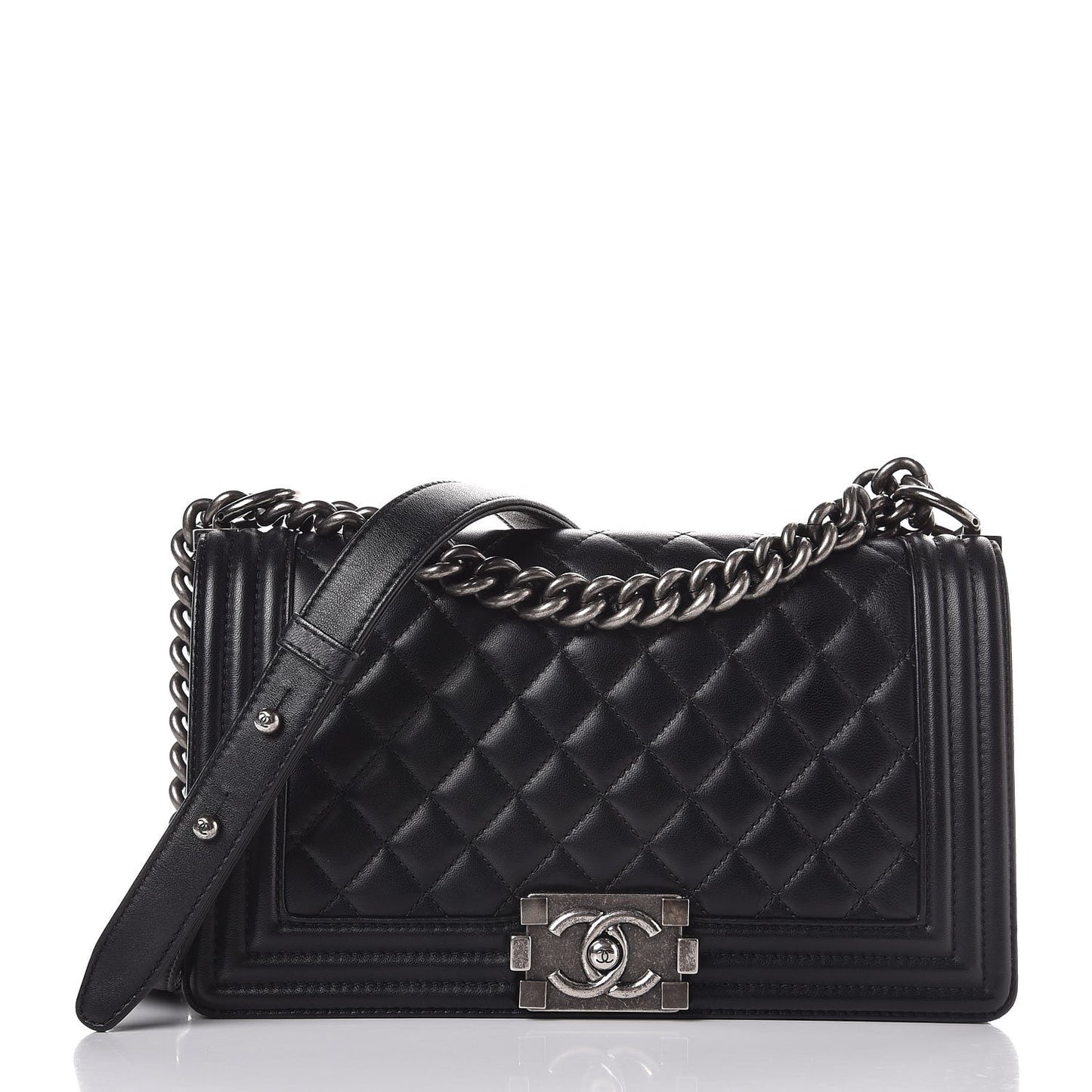 Lambskin Quilted Medium Boy Flap Black
