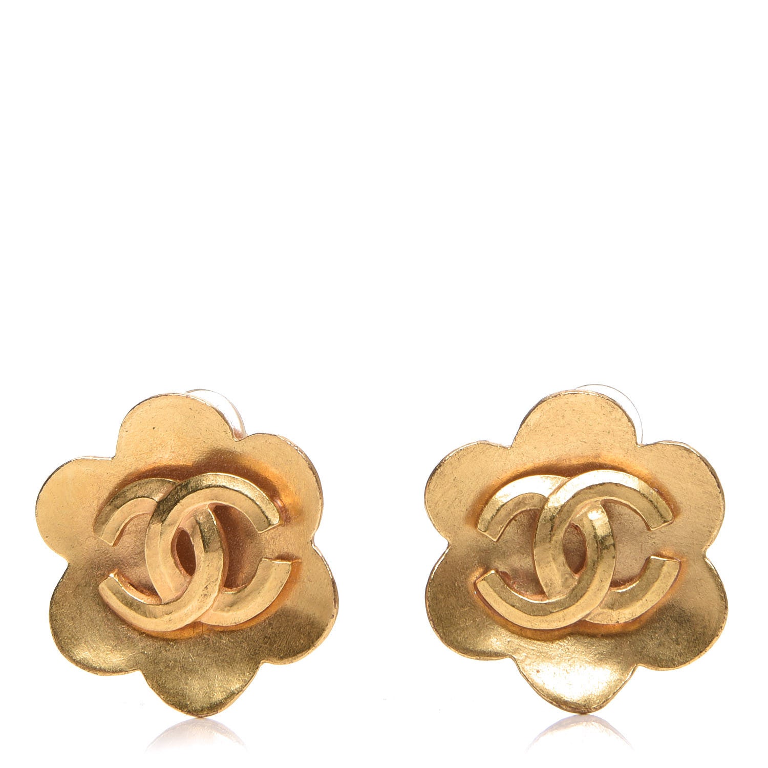 Chanel CC Camellia Clip On Earrings Gold 1 of 4