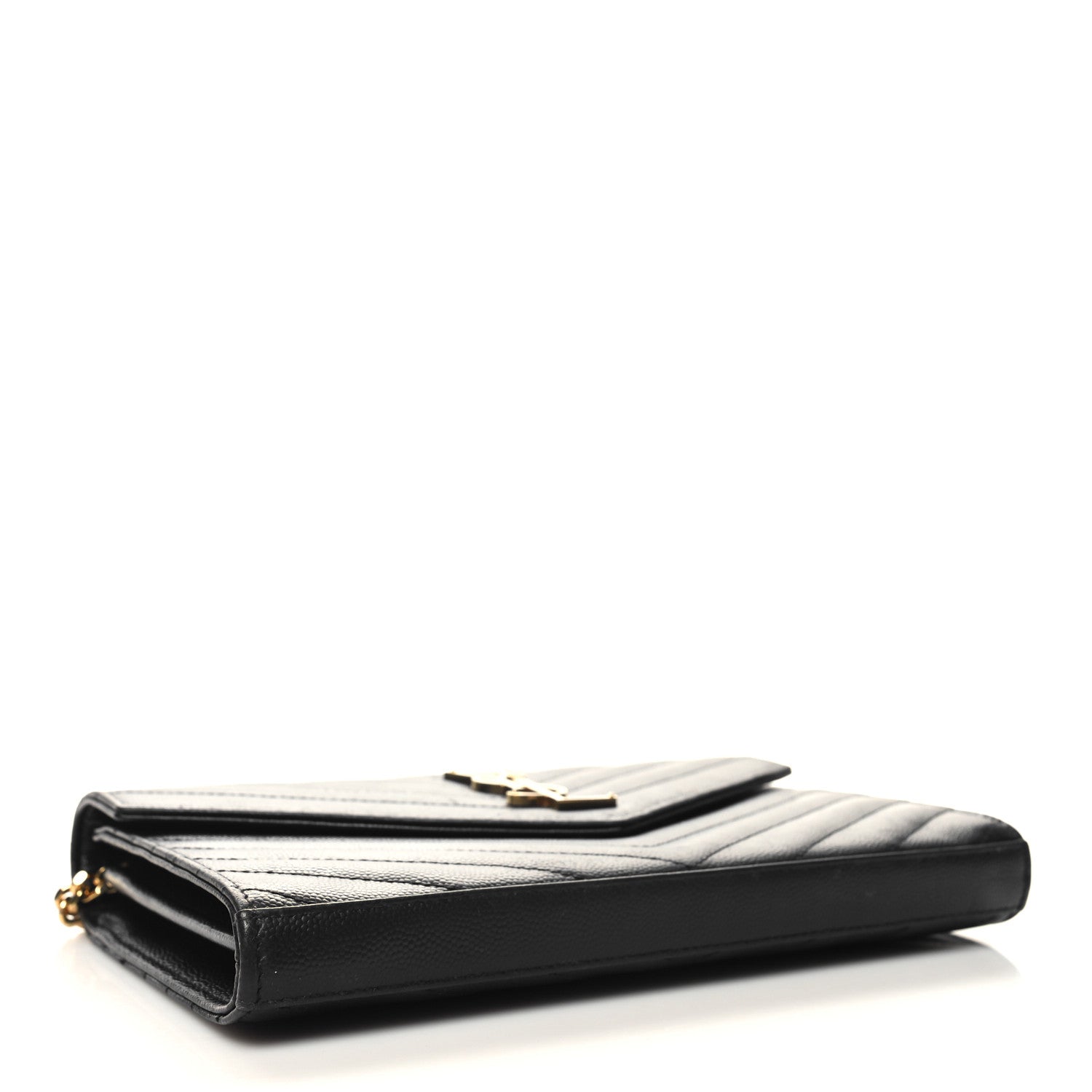 Saint Laurent Grain De Poudre Matelasse Chevron Monogram Chain Wallet Black 4 of 12