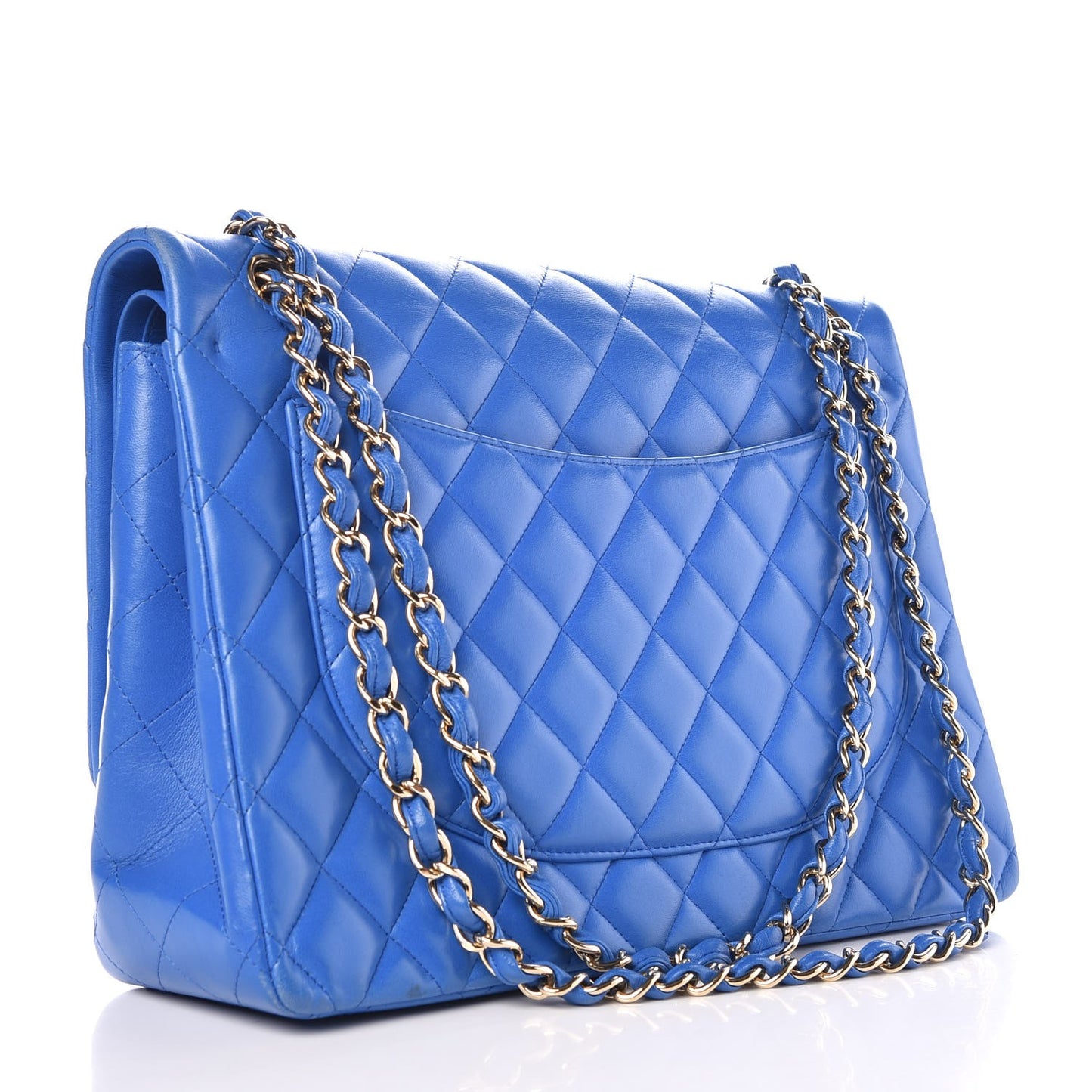 Lambskin Quilted Maxi Double Flap Blue