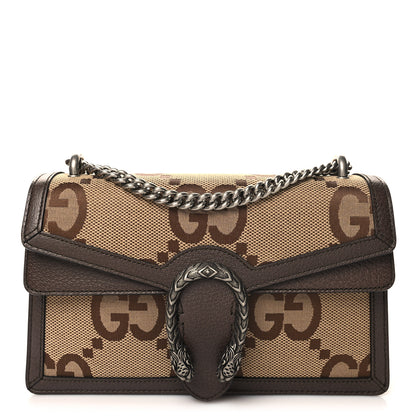 Gucci Monogram Jumbo GG Textured Dollar Calfskin Small Dionysus Shoulder Bag Camel Ebony New Acero 1 of 11