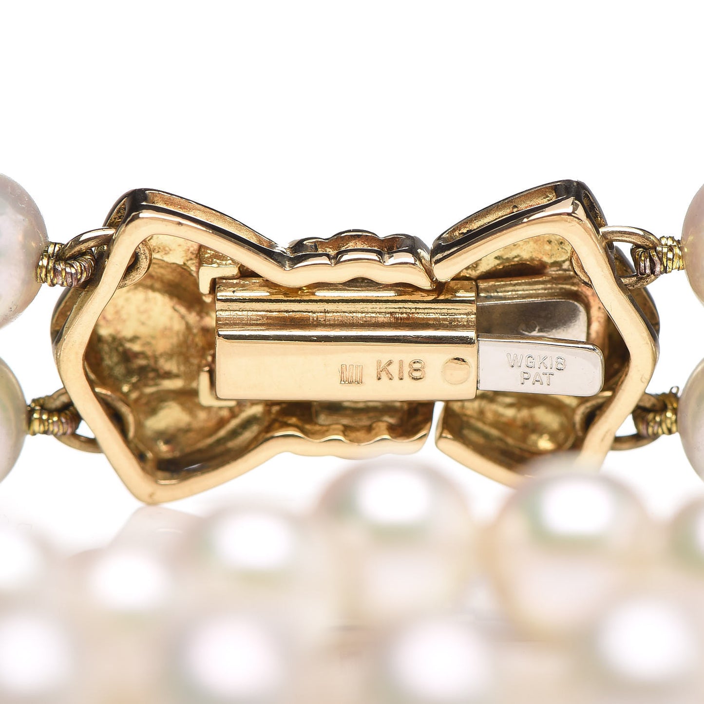 18K Yellow Gold Akoya Pearl Double Strand Bow Clasp Bracelet