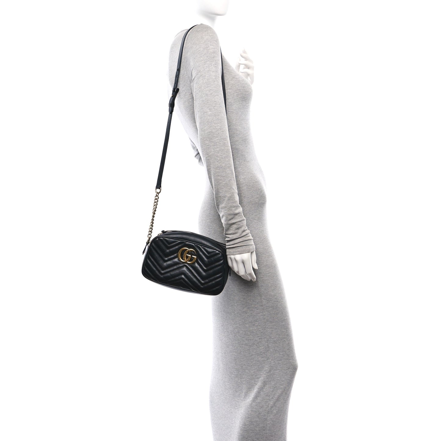 Calfskin Matelasse Small GG Marmont Chain Shoulder Bag Black