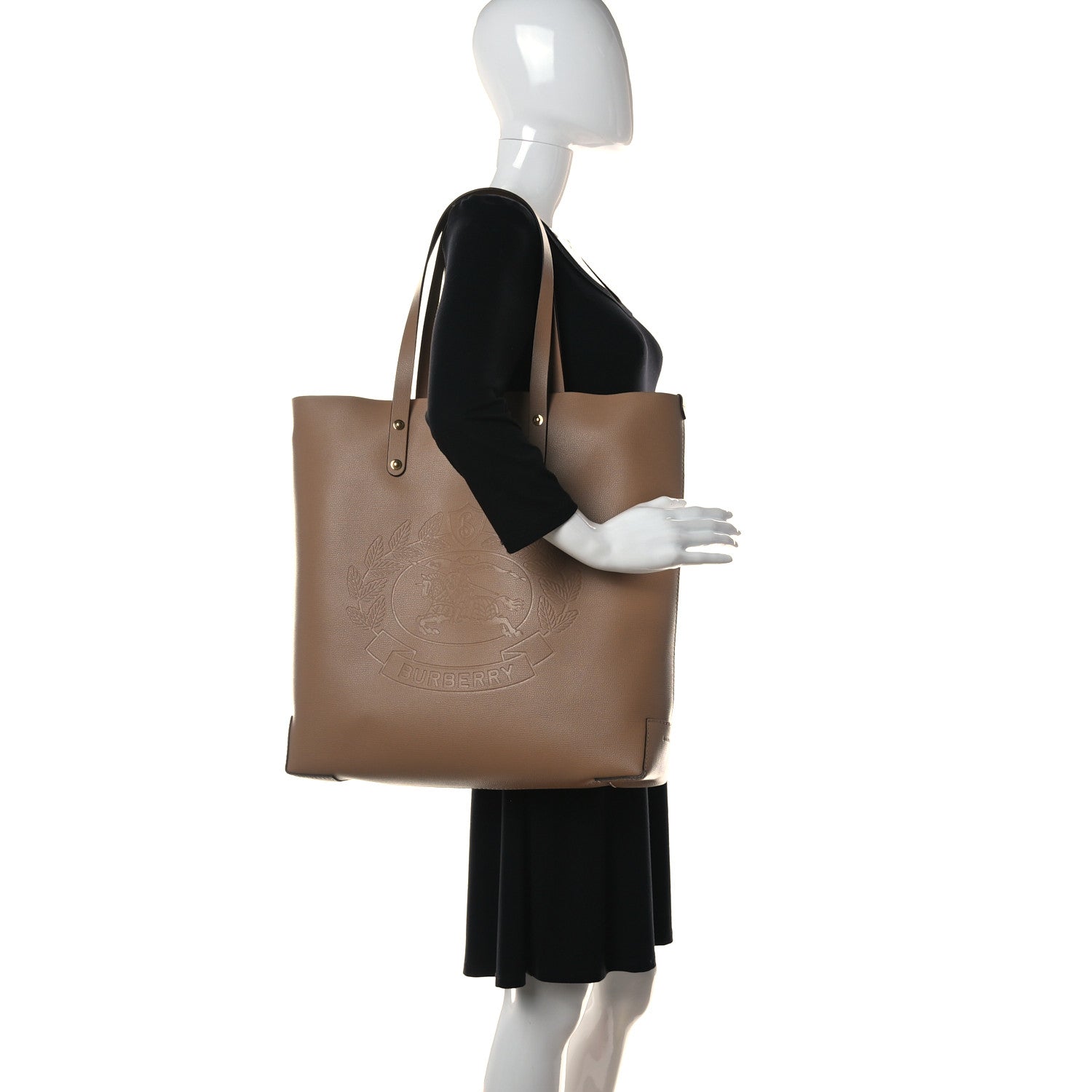 Burberry Calfskin Embossed Crest Large Tote Light Camel 2 of 11
