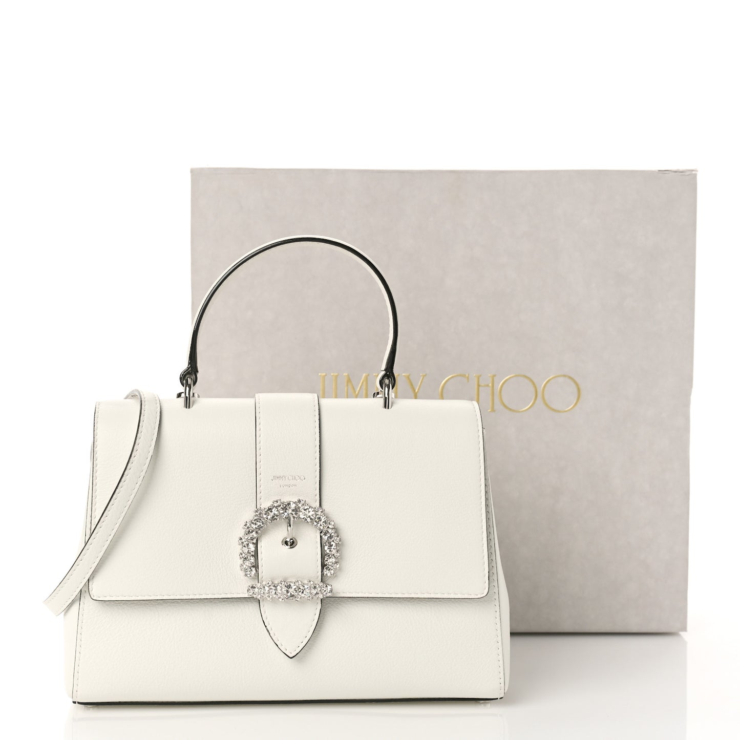 Calfskin Crystal Medium Cheri Top Handle Bag Milk